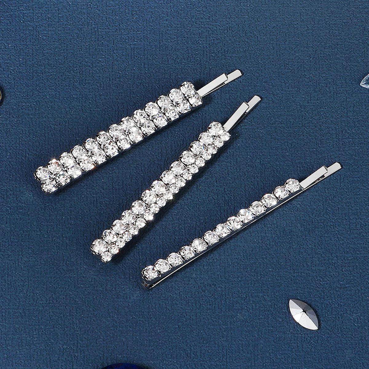 Bridal style simple double row rhine-diamond metal hairpin for women bangs hairpin side clip 676372531083 - COCOMELODY